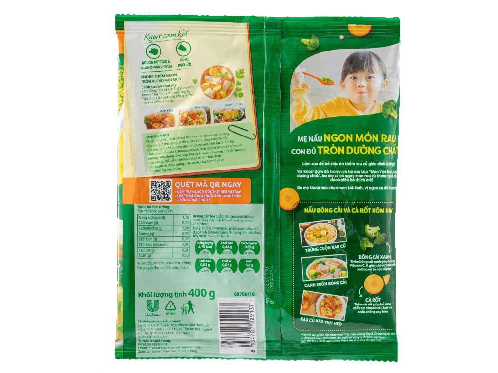 Hạt Nêm Thịt thăn, Xương ống, Tủy KNORR gói 400g Thùng 16 gói